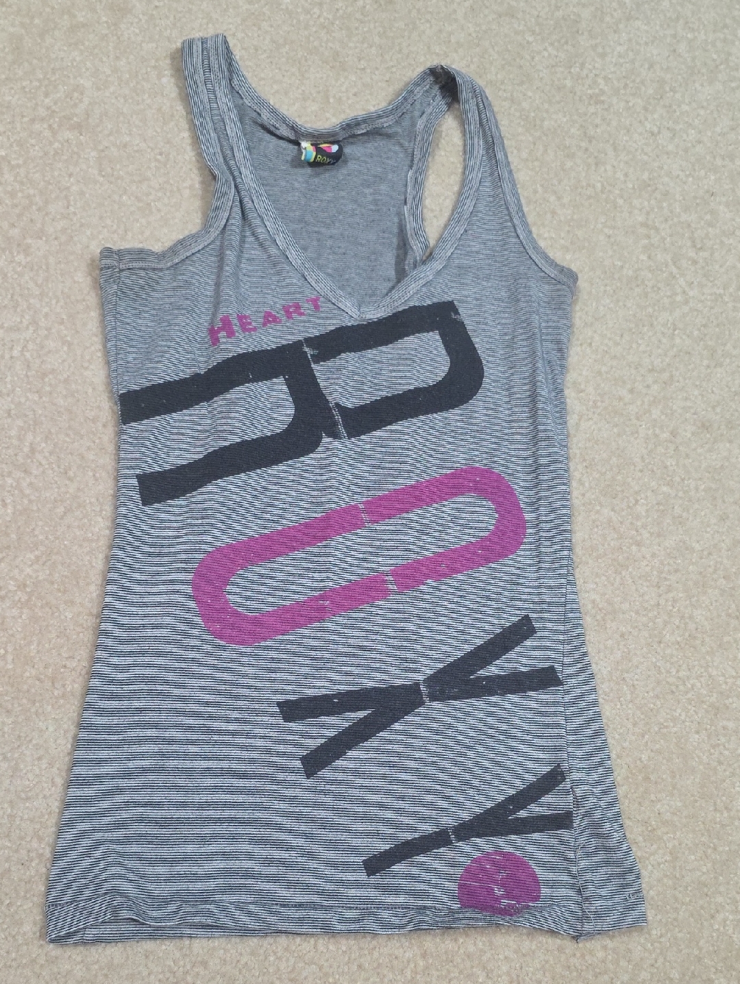 Roxy Gray Stripe Tank Top With Pink Accents